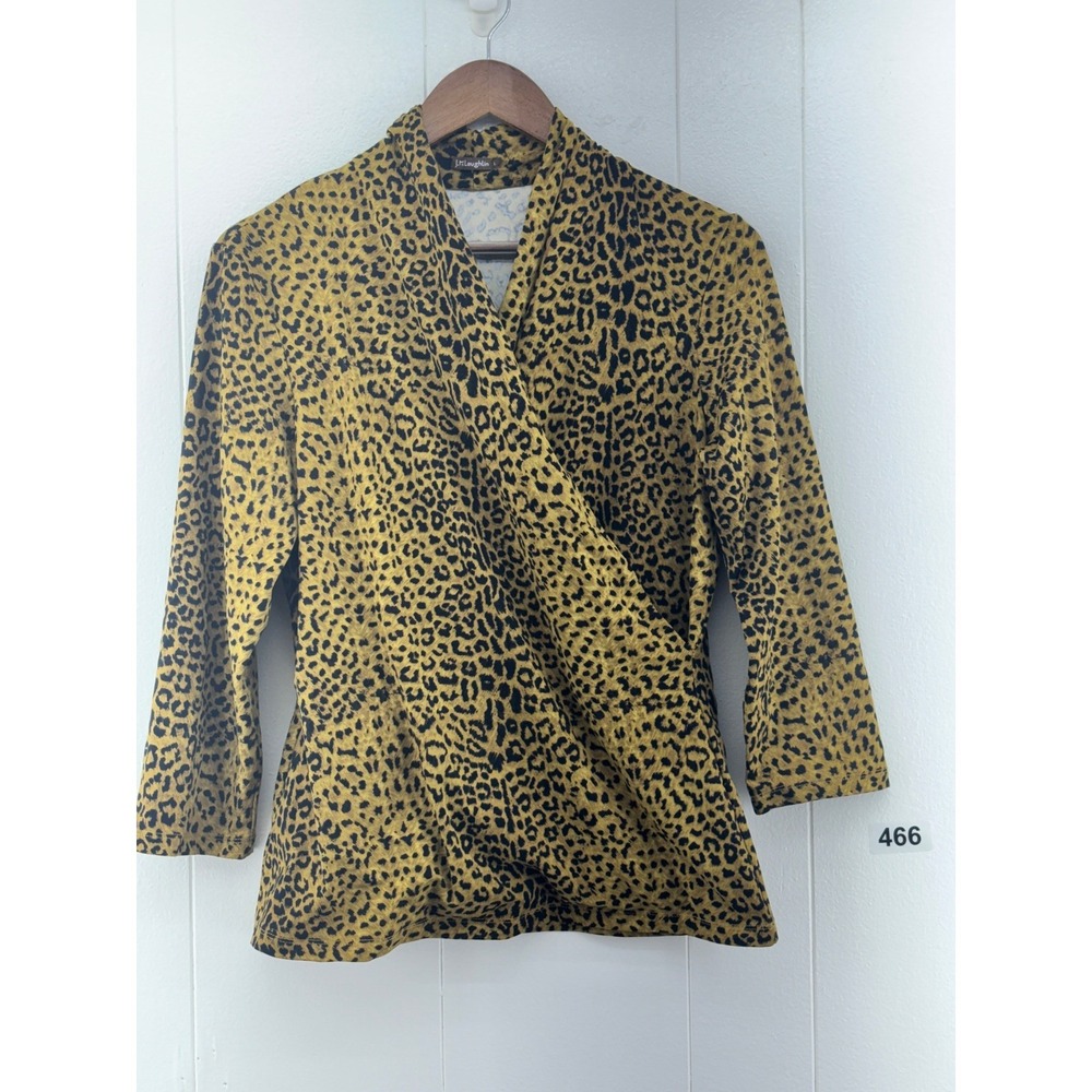 J.McLaughlin Leopard Print Wrap Top Surplice Neck 3/4 Sleeve Tan Black Size L